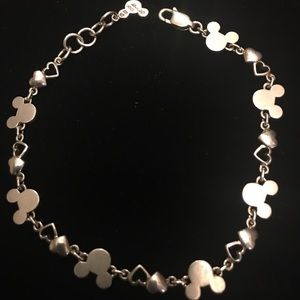 Disney Mickey w/ hearts Sterling Silver Bracelet